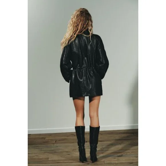 ZARA LEATHER JACKET WITH ADJUSTABLE WAIST - Picture 9 of 11